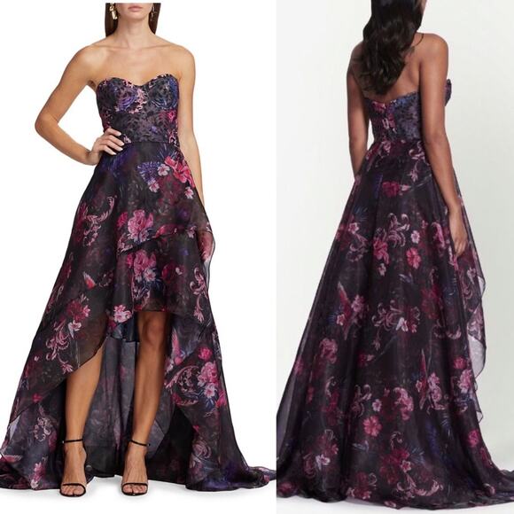 NWT Marchesa Notte Strapless Floral High-Low Gown - Picture 1 of 9